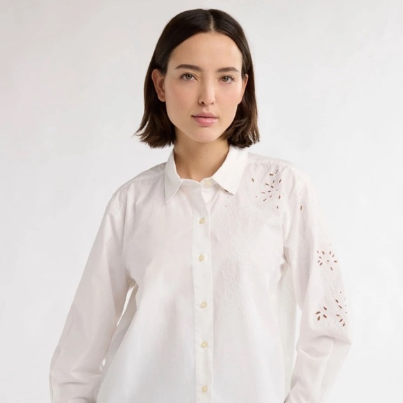 Free Assembly Tops - Free Assembly Women’s Button Front Cotton Embroidered Shirt with Long Sleeves